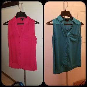 Sleeveless Ashton blouses pink and teal